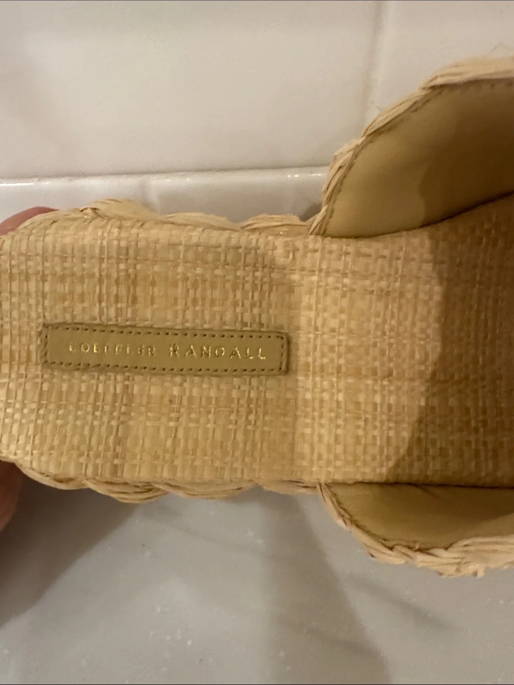 Loeffler Randall Woven Raffia Platform Slides in Natural